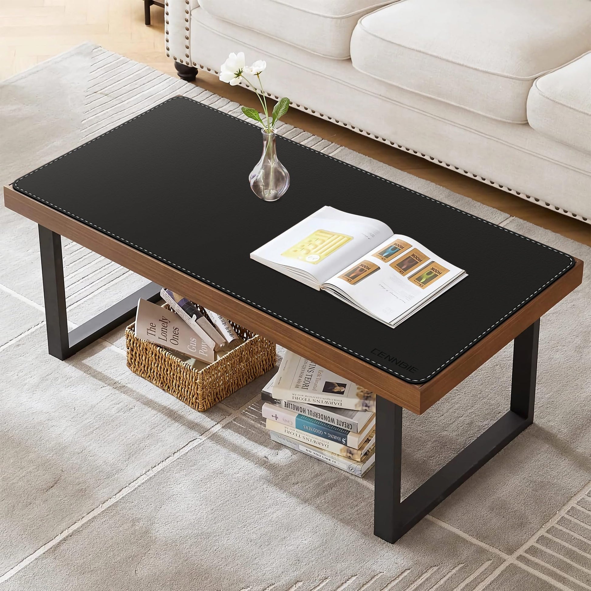 CENNBIE Leather Desk Mat Protector, 35.5" x 16" Office Desk Pad (Black)