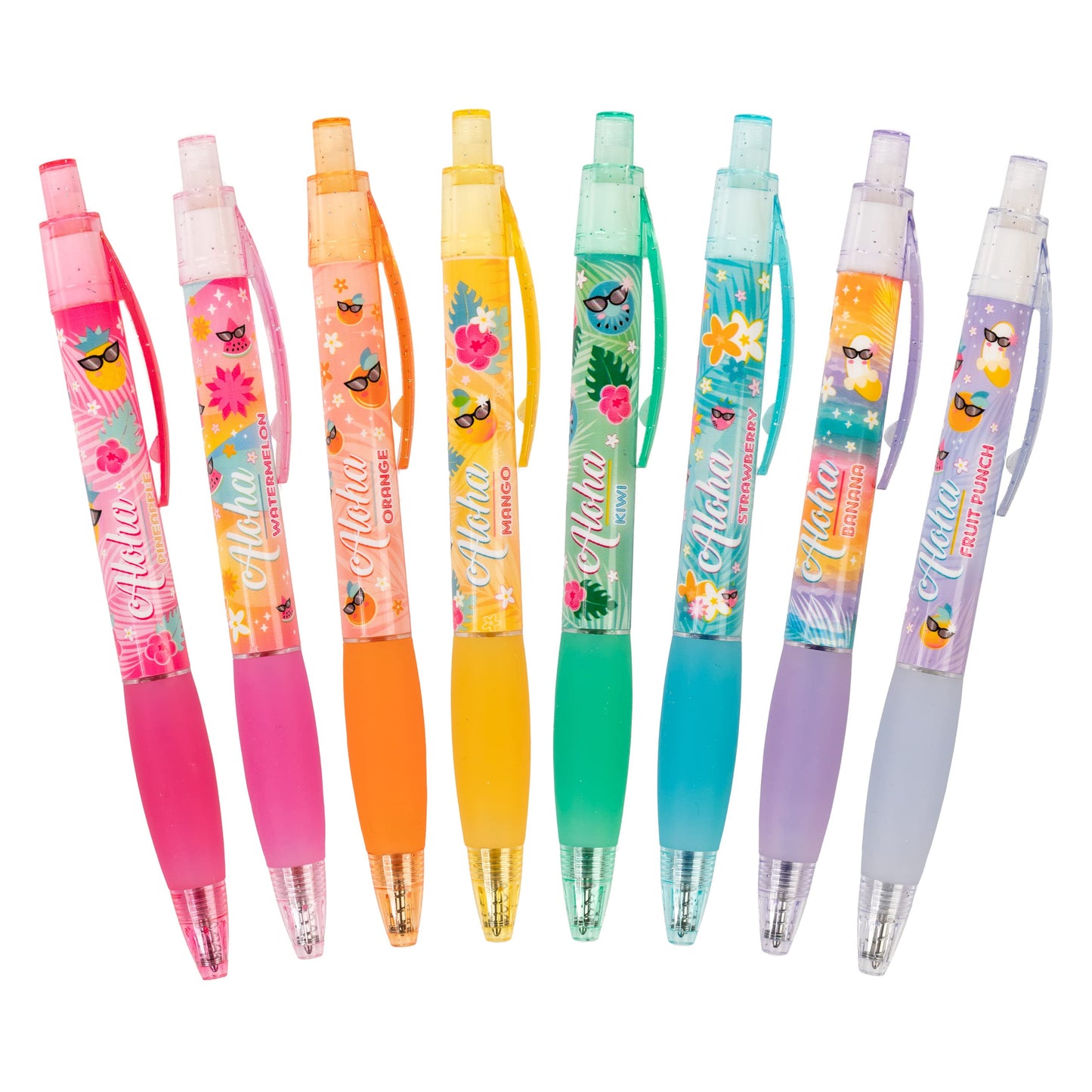 Glitter Gel Smens (2 Pack) - Aloha Unicorn Scented Pens, Colored Glitter Gel Ink, Medium Point, 8