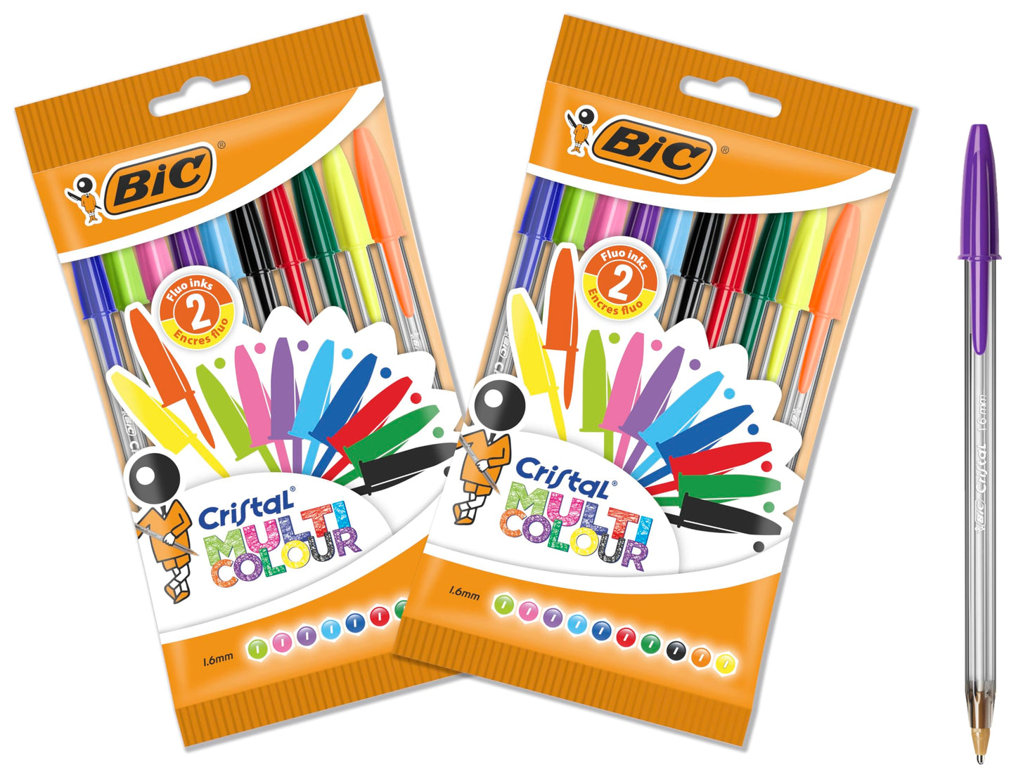 Bic Cristal Multicoloured Ballpoint Pens Large Nib (1.6 mm) - Pack of 2 Packs of 10