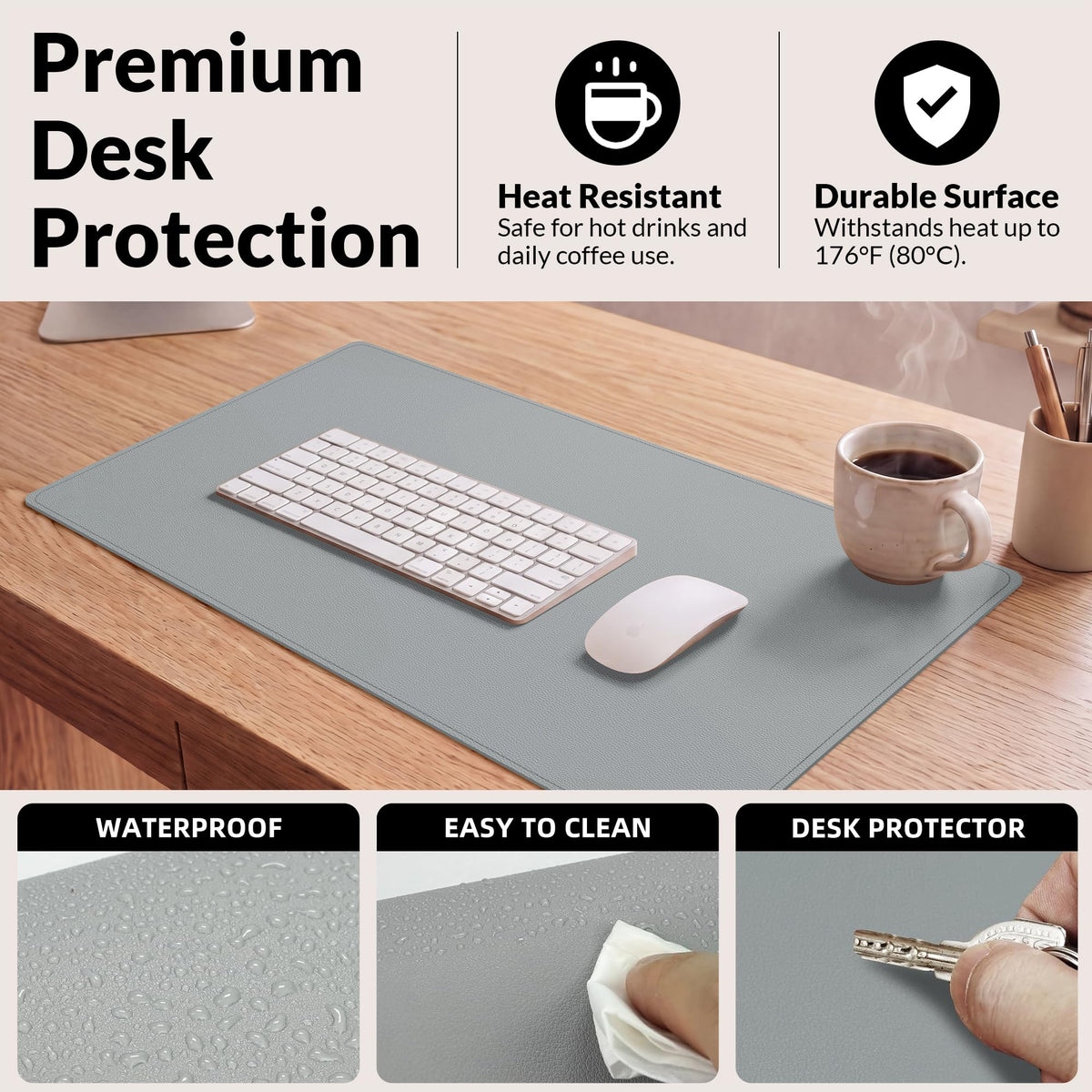AFIING Cork Desk Mat, 35.4" x 17", Light Grey,Desk pad Protector