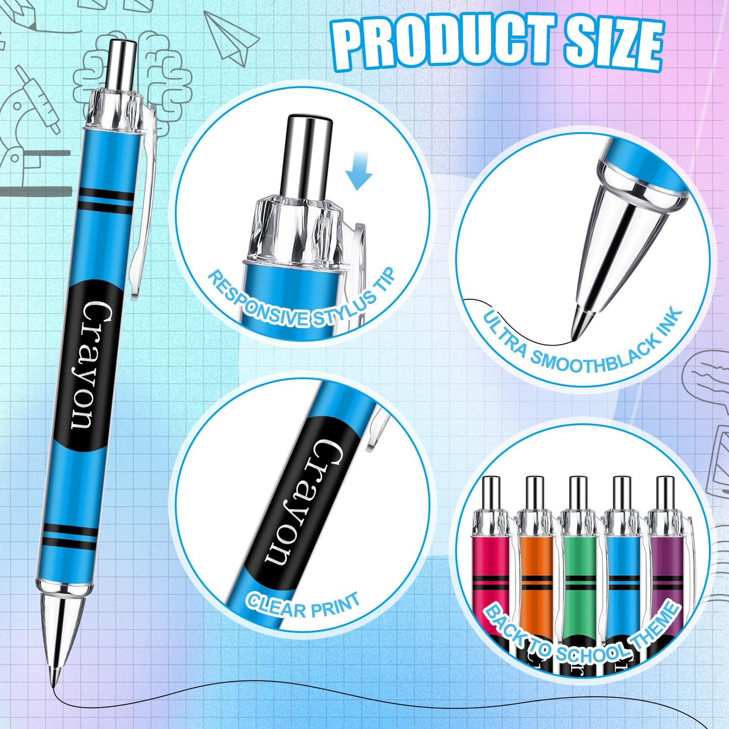 Motipuns 50 Pcs Teacher Pens Back to School Gifts Bulk Crayon Party Favors