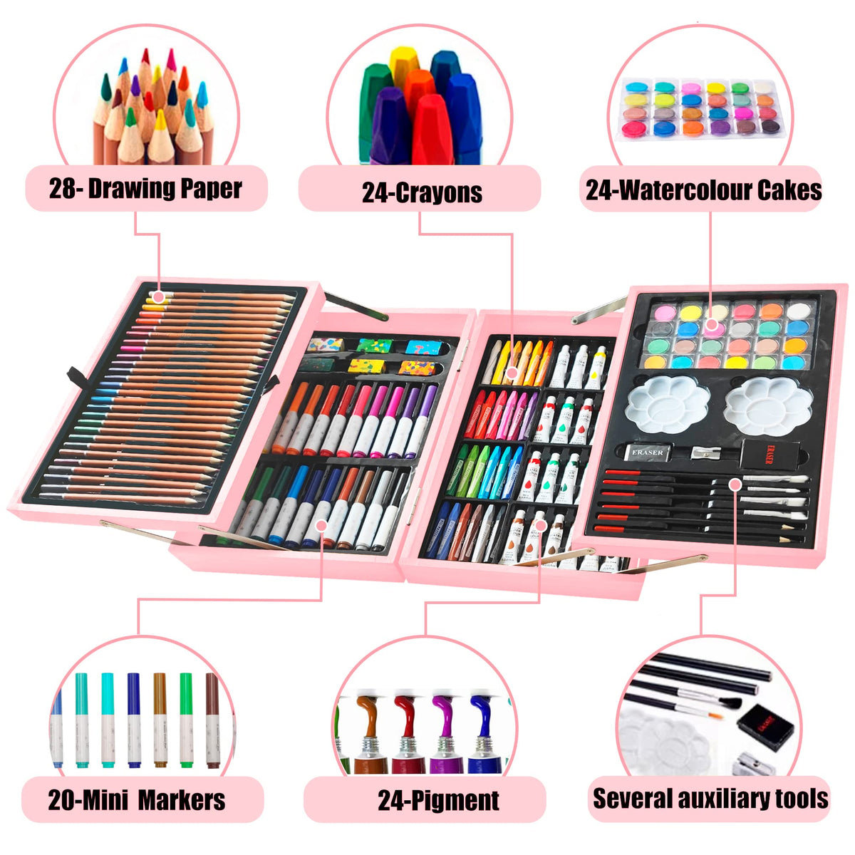 KINSPORY Art Set, 139 Pack Painting Drawing Art Supplies Kit with 2 Sketch Pads, Deluxe Double
