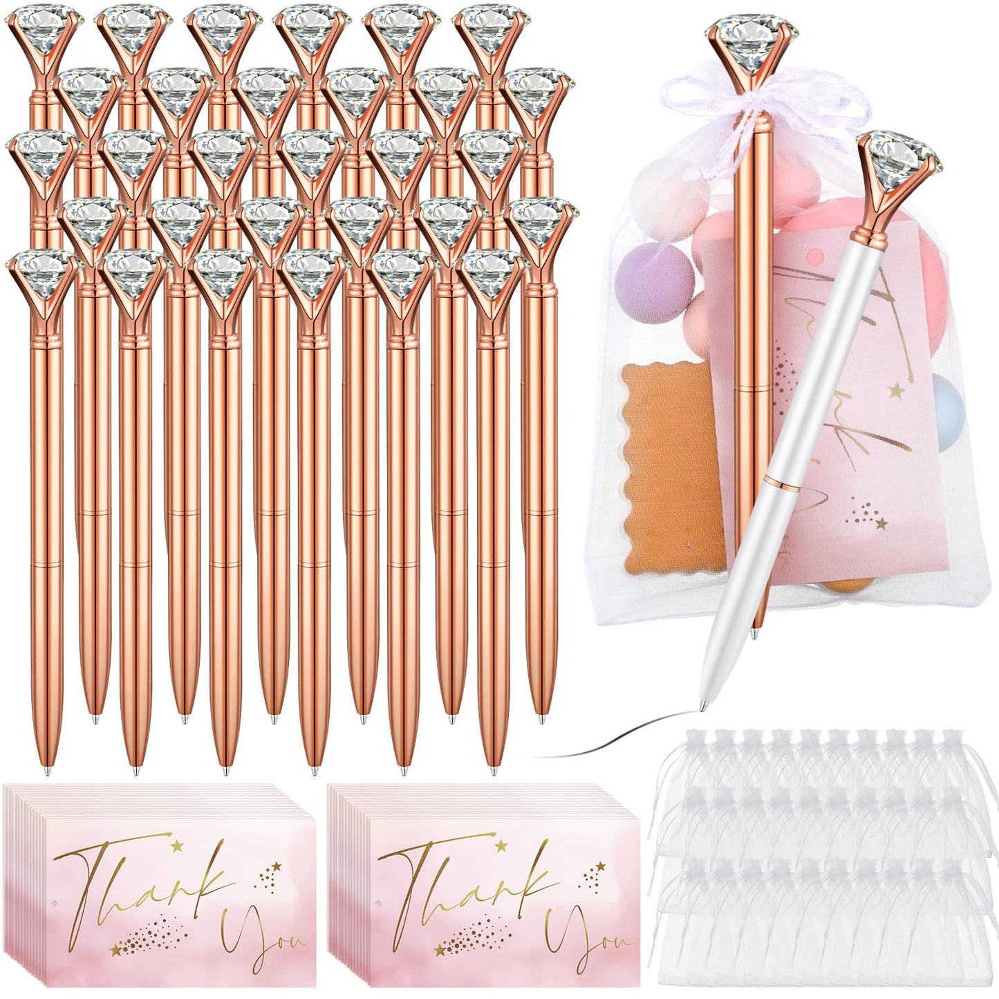 Yeaqee 91 Pcs Bridal Shower Pens Set, Rose Gold, White, Classic Style