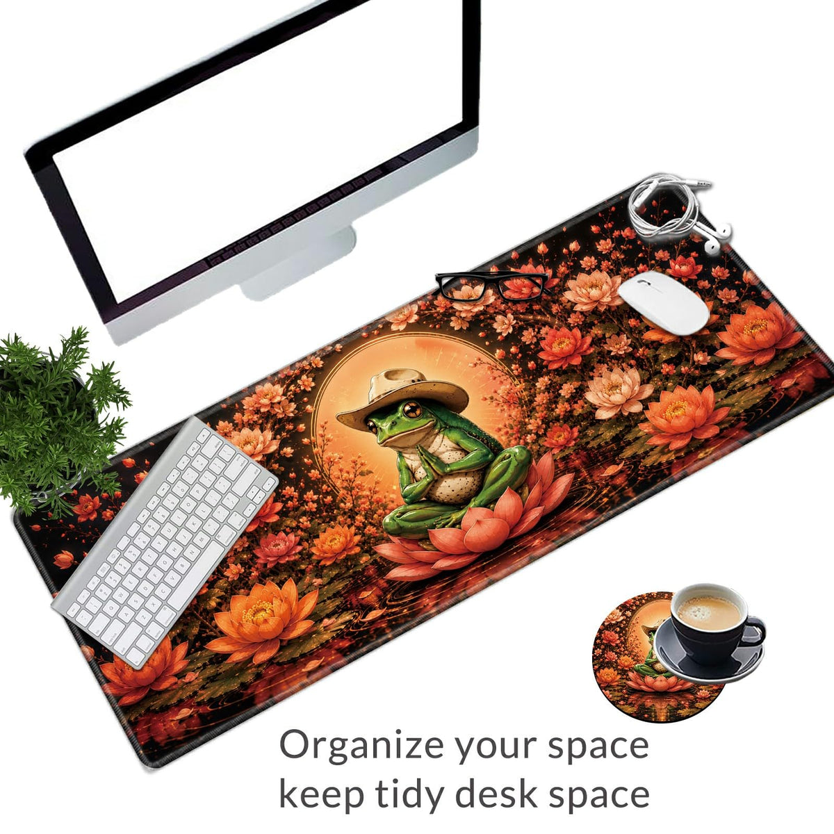 Lotus Cowboy Frog Large Mouse Pad, 31.5 x 11.8 in Extended Desk Mat