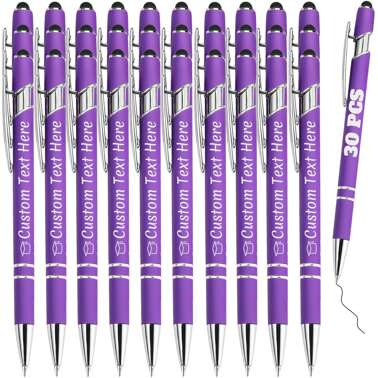 Personalized Pens Bulk 30 with Name Custom Engraving Ballpoint Pens with Stylus Tip Customized