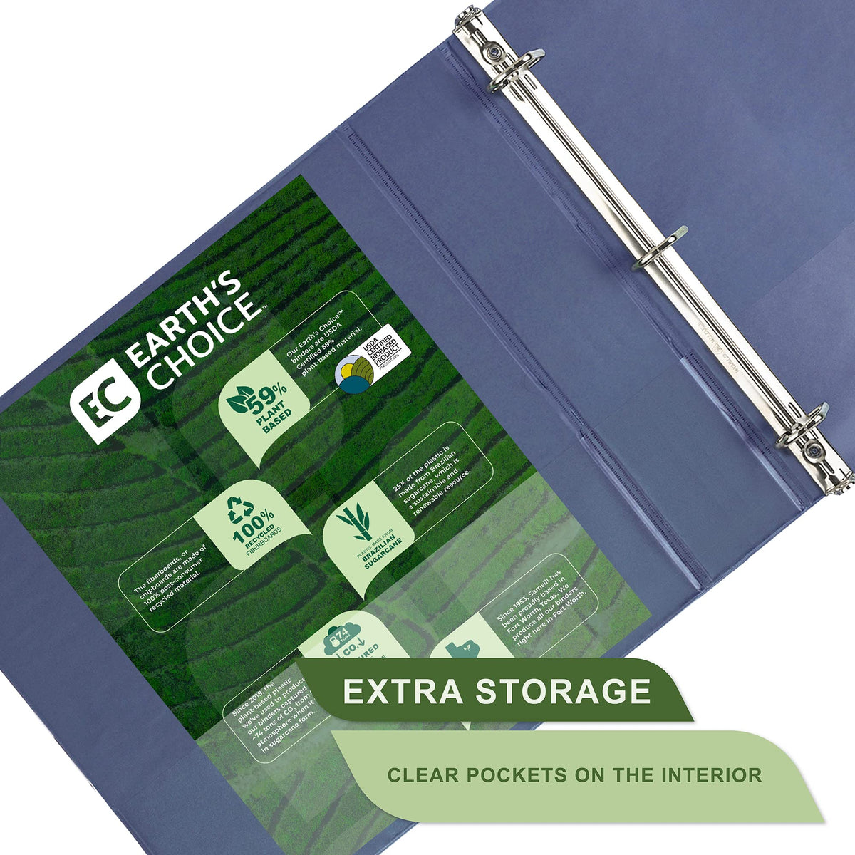 Samsill Plant-Based 2 Inch Durable D-Ring, View Binder, Eco-Friendly, USDA Certified Biobased