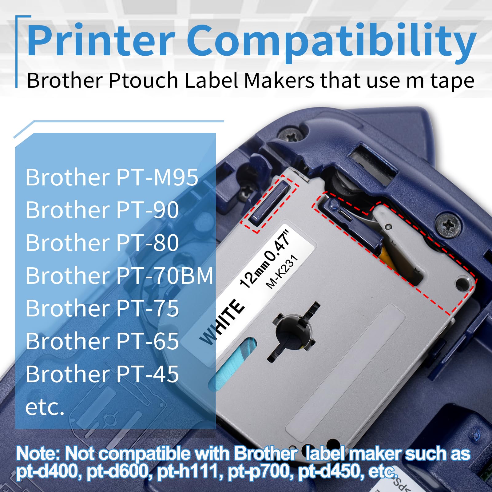 20 Pack Labelife M-K231 Replace for Brother P Touch M Tape 12mm 0.47 White