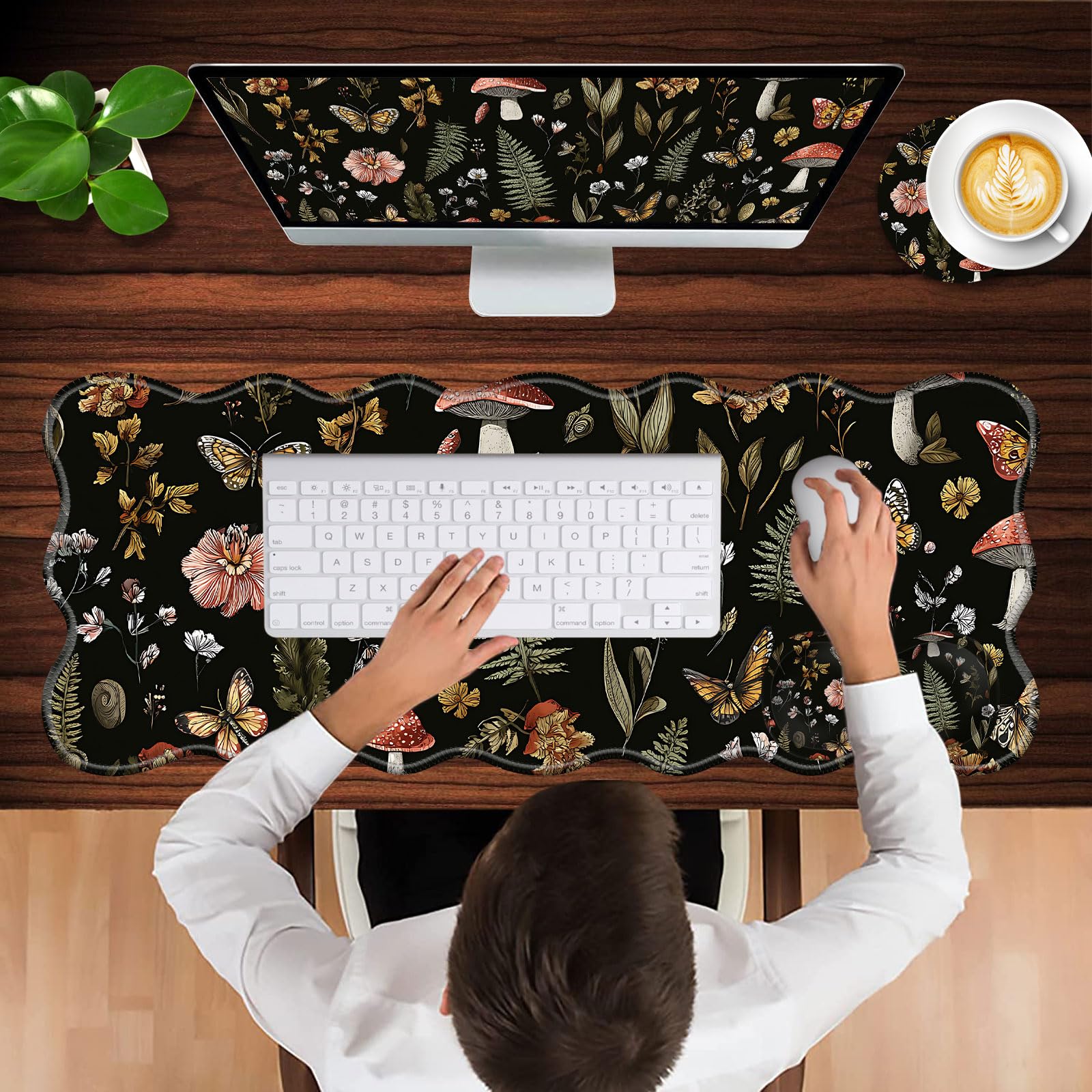 CICPLKSE Mouse Pad with Wrist Support + Desk Mat + Coaster 3 in 1 Set, XL Large Gaming Mousepad