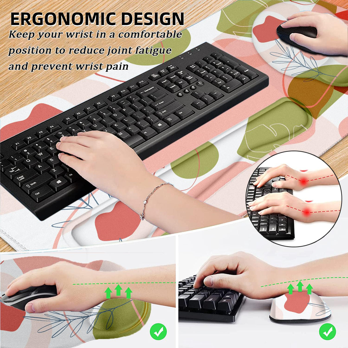 Large Desk Mat, Mouse Pad with Wrist Support, Keyboard Wrist Rest Set