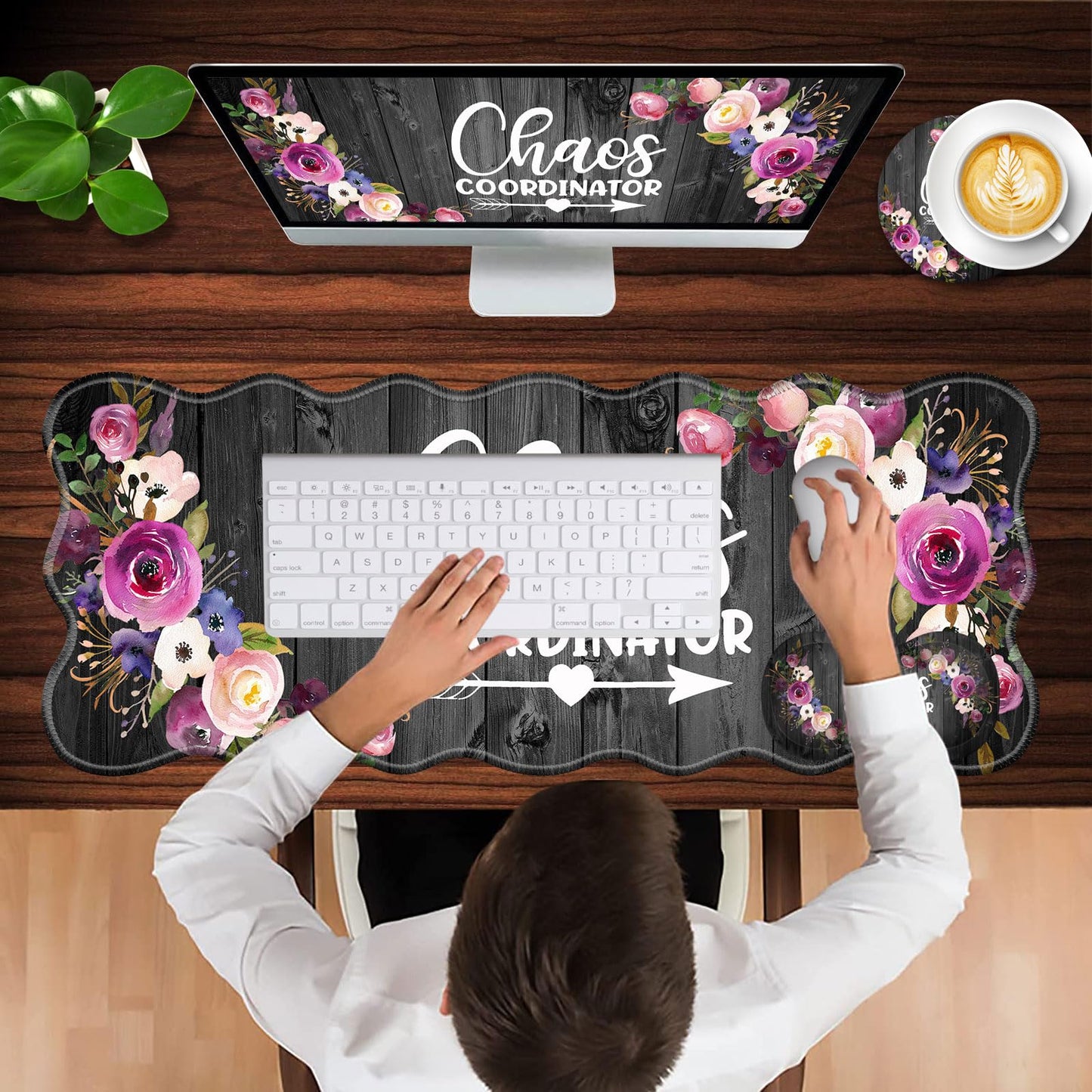 CICPLKSE Mouse Pad with Wrist Support + Desk Mat + Coaster 3 in 1 Set, XL Large Gaming Mousepad