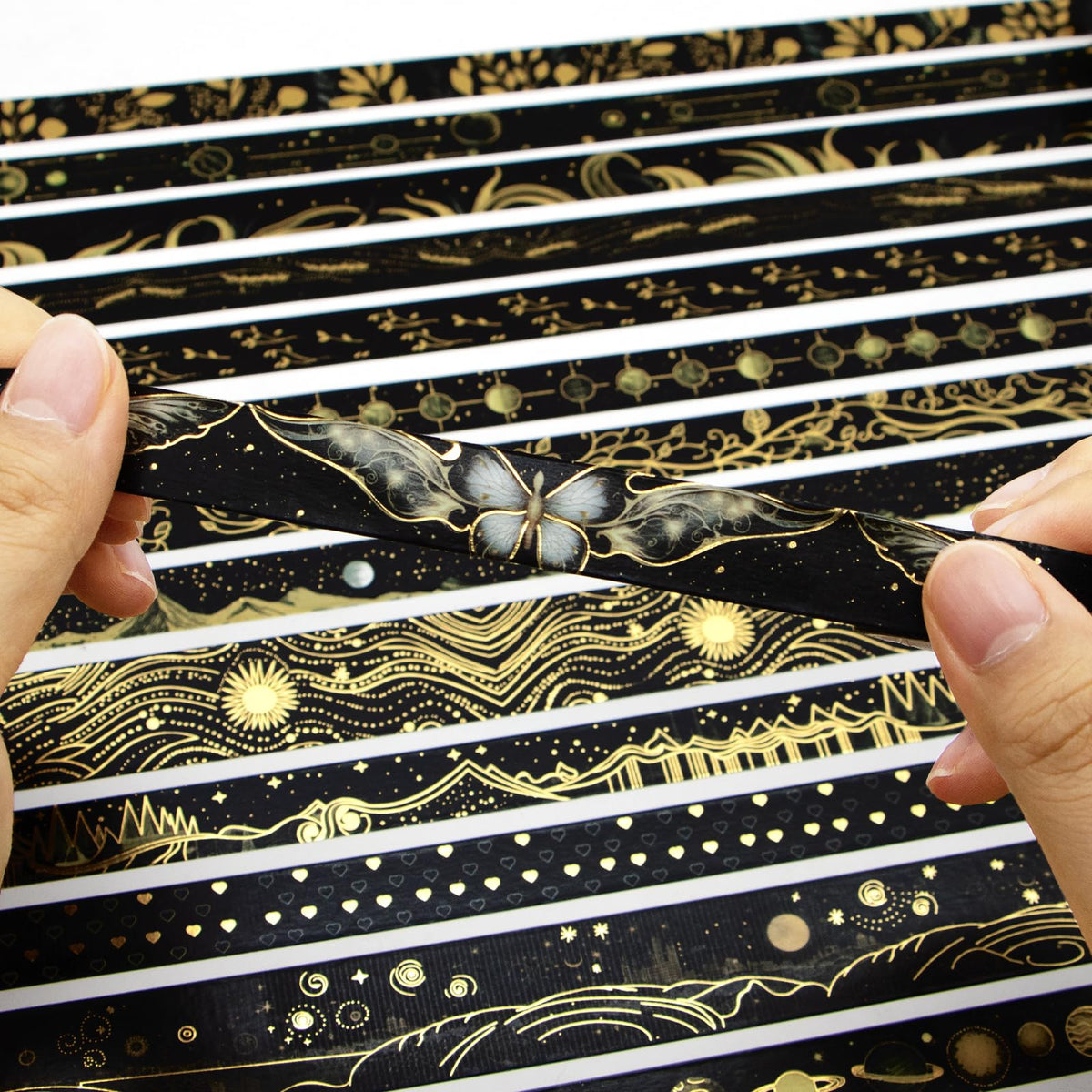 NANYNNU Black Washi Tape Set, 27 Rolls Black Gold Foil Decorative Masking Tape for Bullet