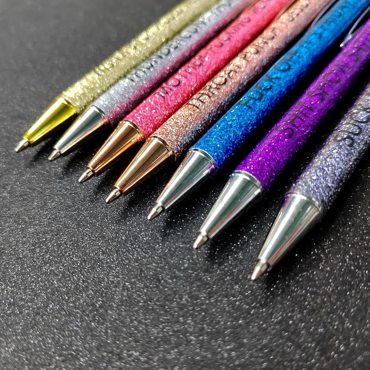 Jxueych 7 Pcs Funny Ballpoint Pen Set Gift for Coworker, Days of The Week Daily Glitter Pen, Black