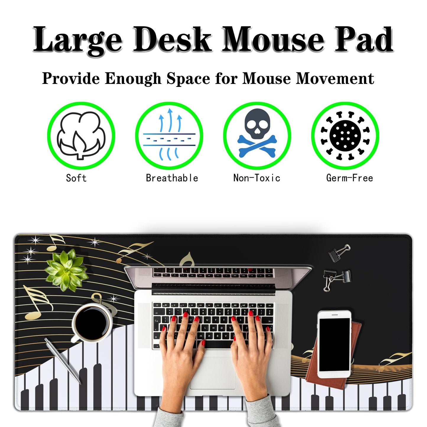 Samgula Large Mousepad Music Notes Keyboard Pad Large Gaming Mouse Pads XXL Mouse Pad Gaming