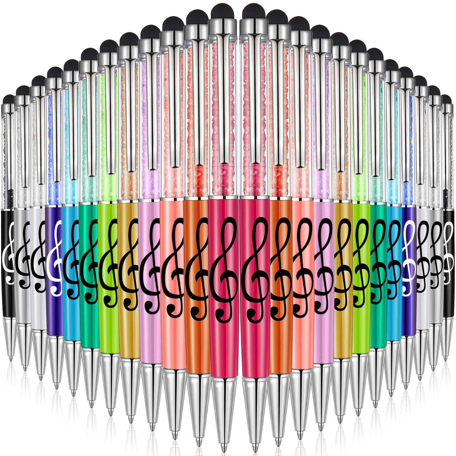 Outus 24 Pieces Stylus Music Pen 2-in-1 Piano Student Gift Crystal Ballpoint Retractable Pen
