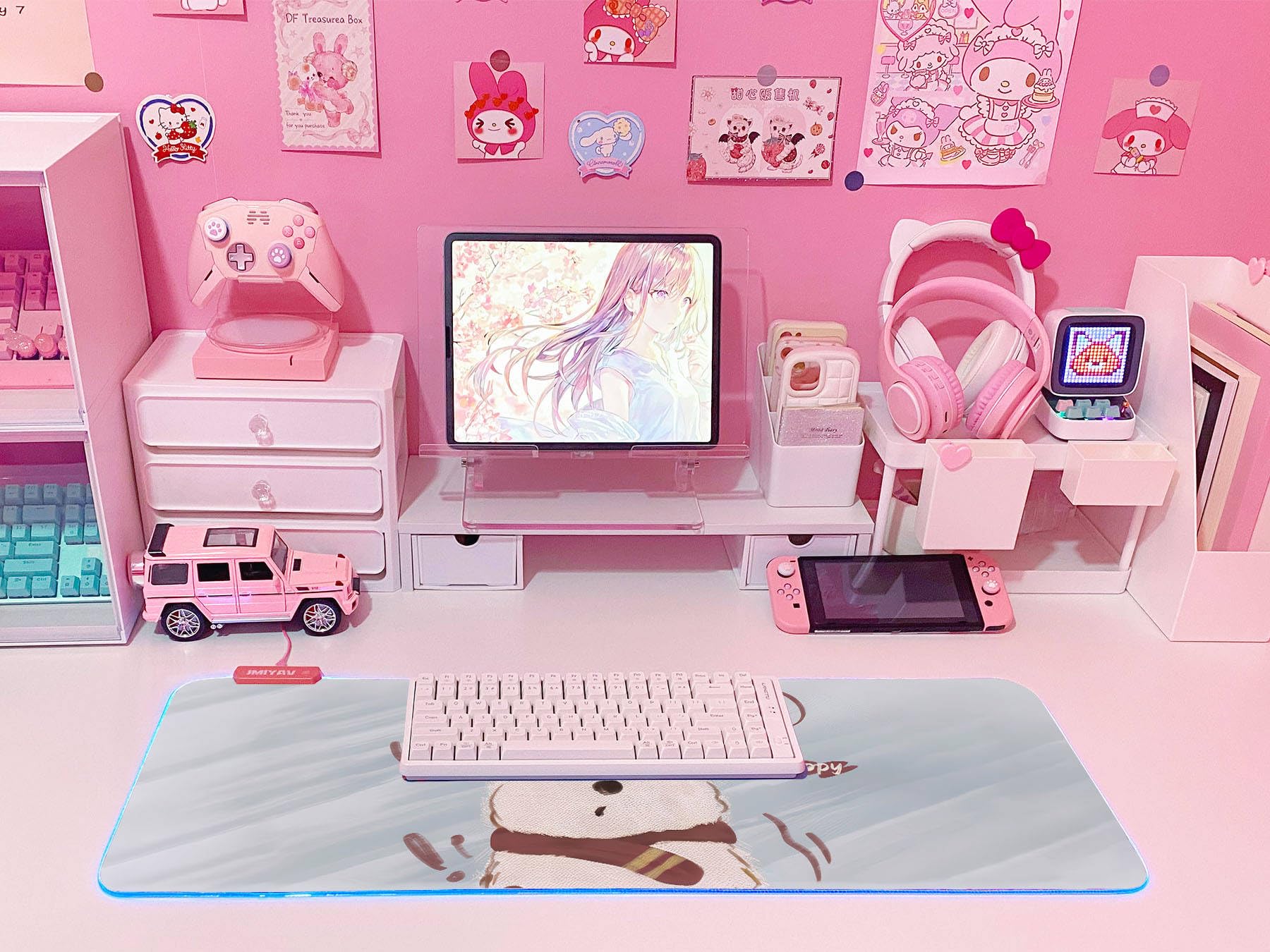 JMIYAV Pink RGB Gaming Mouse Pad 31.5x12 Inch PC XL Large Extended Glowing Led Light Up Desk Pad