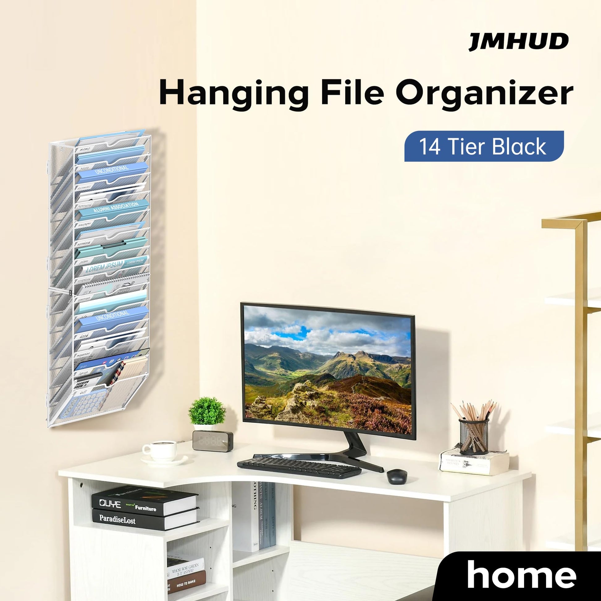 JMHUD 14-Tier Wall File Organizer and Hanging File Organizer, White