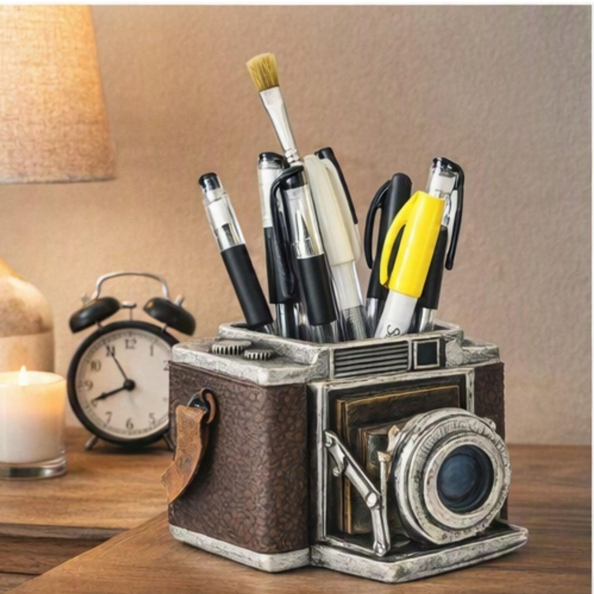 Bellaa Camera Pen Pencil Holder Vintage Retro Antique Style Shabby Chic Desk Organizer Office
