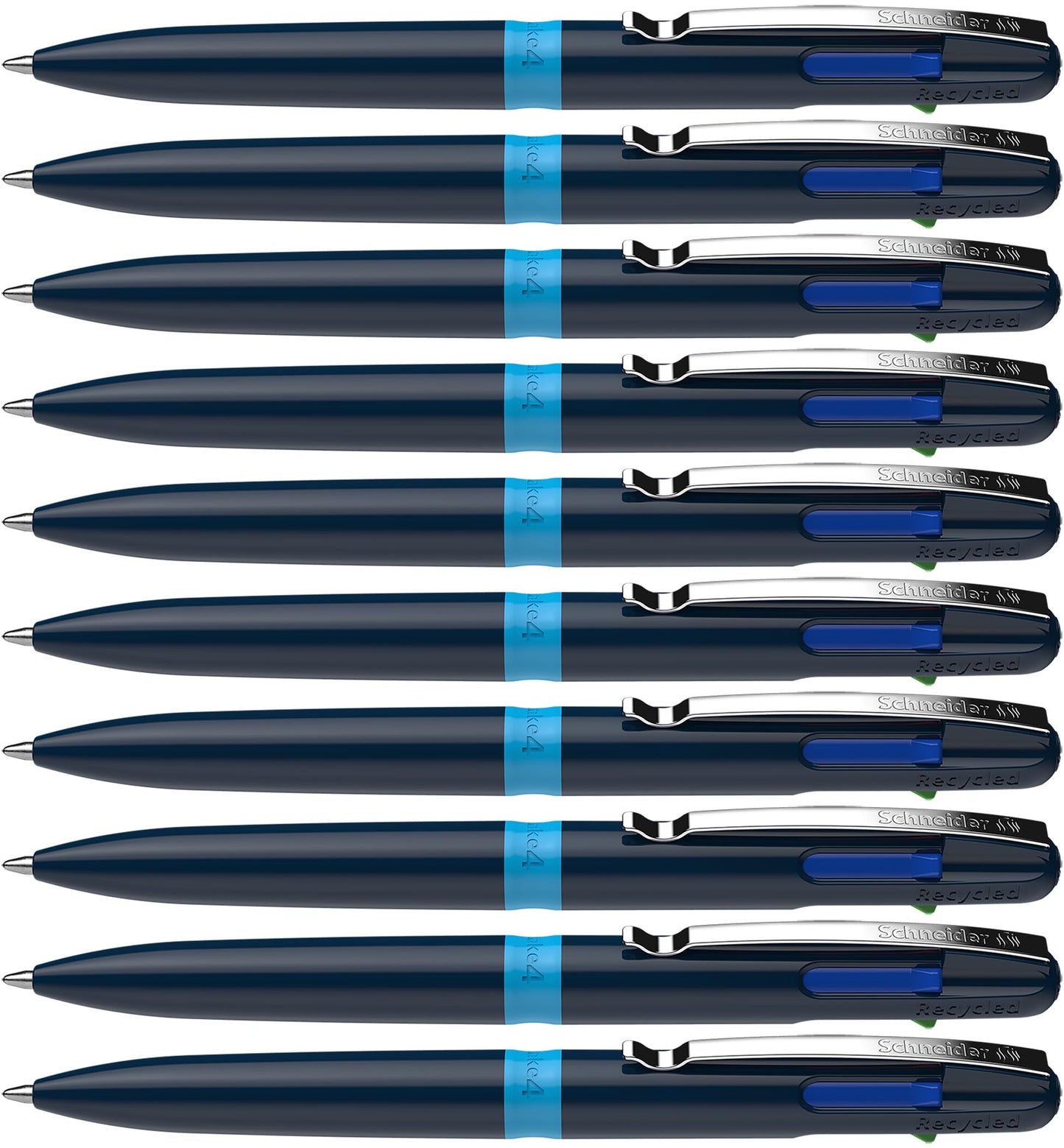 Schneider Take 4 Ballpoint Pen M (Medium), Refillable + Retractable, Dark Blue/Light Blue Barrel