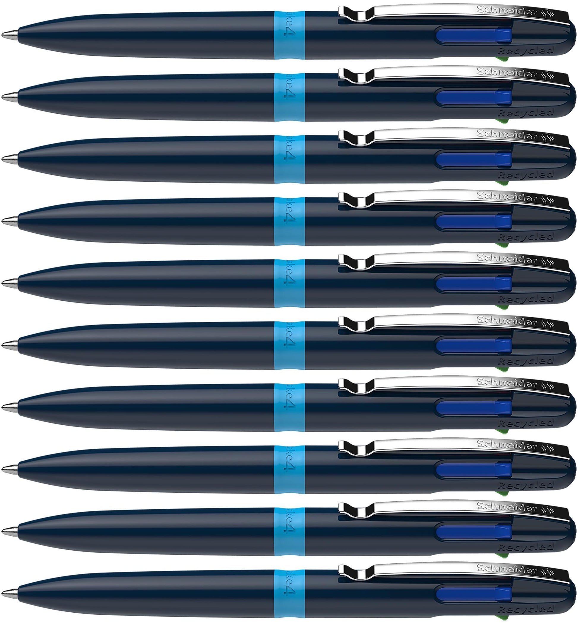 Schneider Take 4 Ballpoint Pen M (Medium), Refillable + Retractable, Dark Blue/Light Blue Barrel