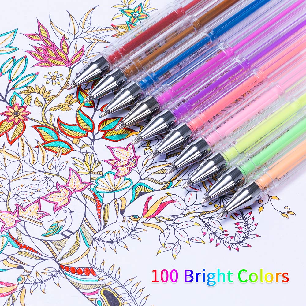 Gel Pens, Reaeon 200 Pack Pen with Case for Adult Coloring Books, 100 Color Markers Plus 100