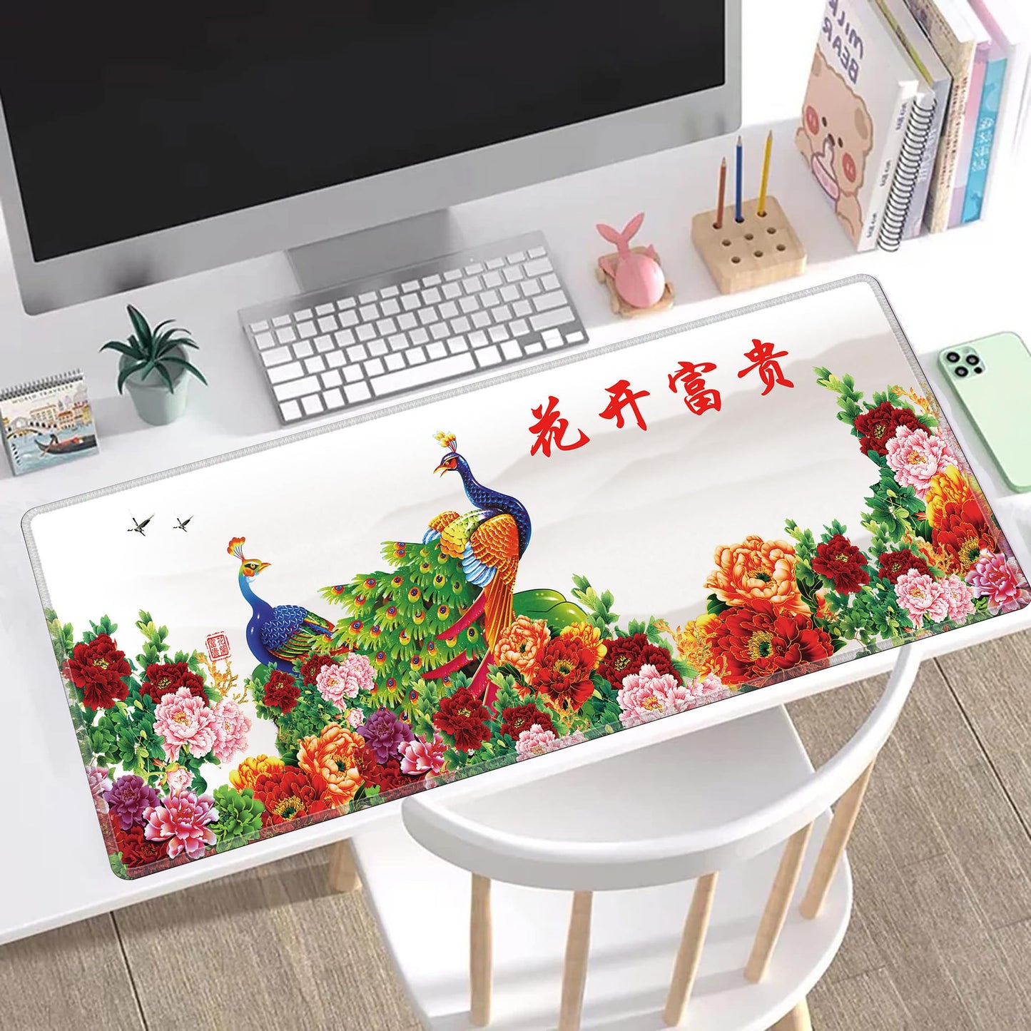 LL-COEUR XXL Landscape Gaming Mouse Pad Computer Keyboard Mat Office Desk Pad (Peacock, 35.4" x