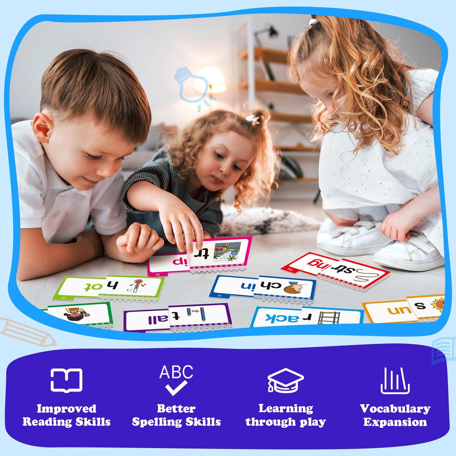 Phonics Flash Cards & Word Family Build Book Learn to Read Kids Flip Books