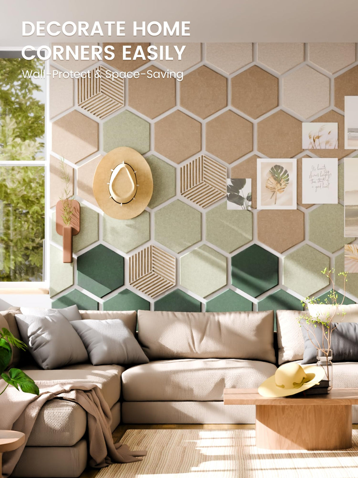 Fluxynara 10-Pack Hexagon Cork Board Alternative, Nordic Moss