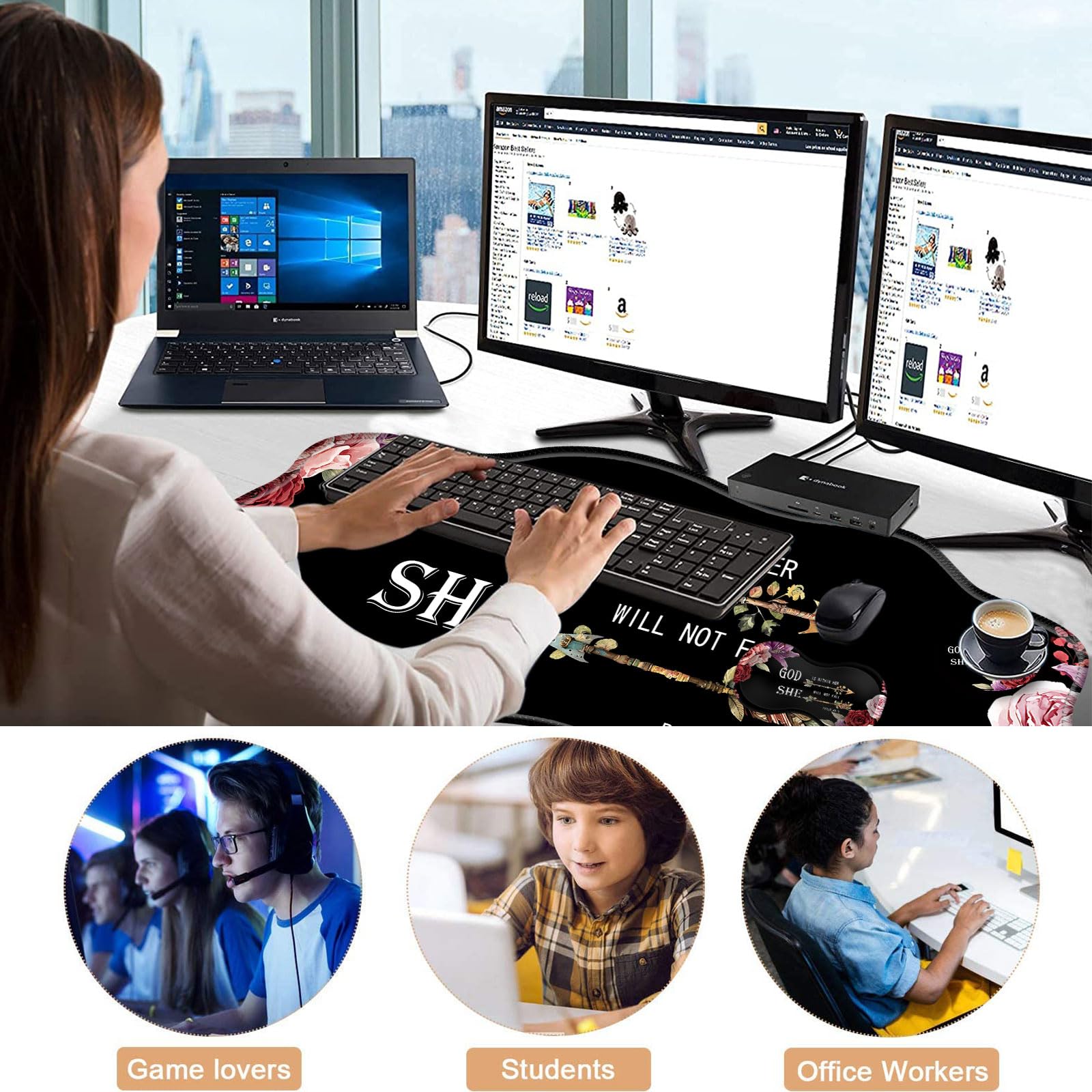 CICPLKSE Mouse Pad with Wrist Support + Desk Mat + Coaster 3 in 1 Set, XXL Large Gaming Mousepad