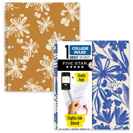 Five Star Spiral Notebook + Study App, 2 Pack, 1 Subject, College Ruled, 8-1/2" x 11", 80 Sheets