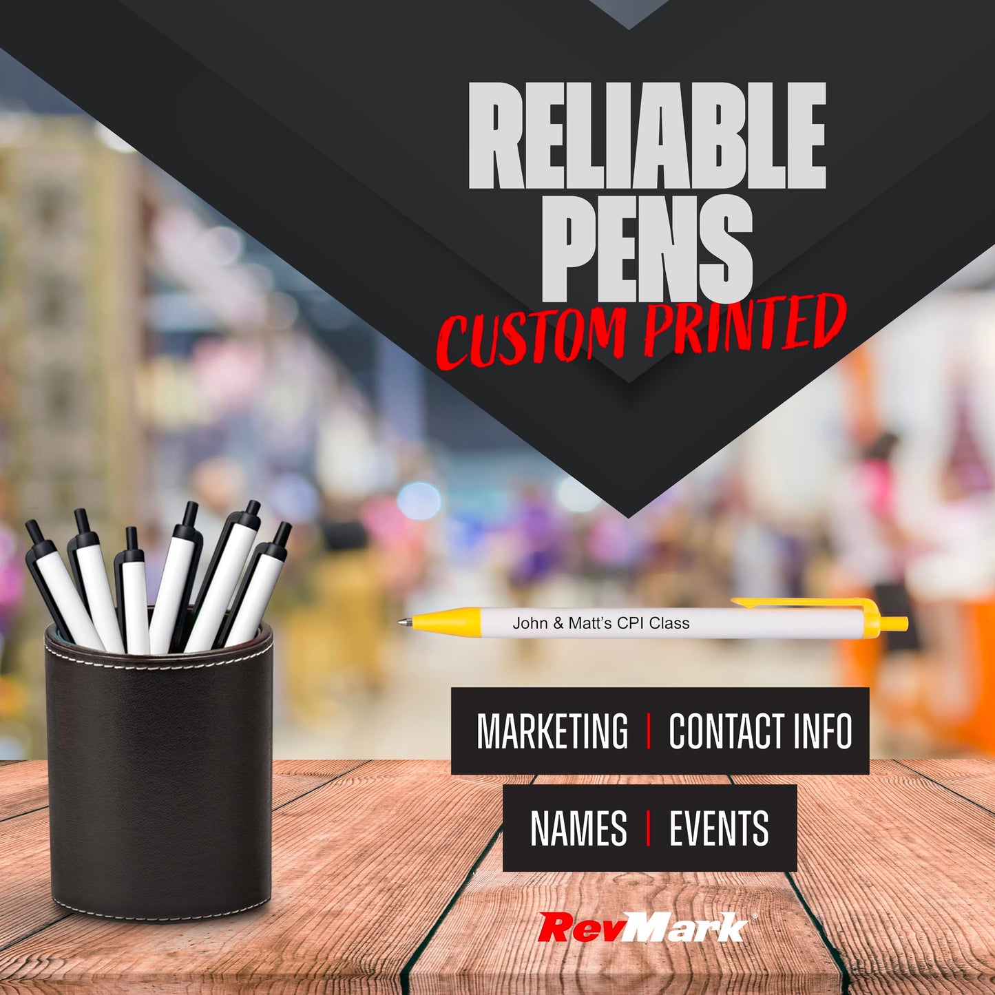 RevMark Personalized Ballpoint Pen, Custom Printed Name, Business or Event Information, Timeless