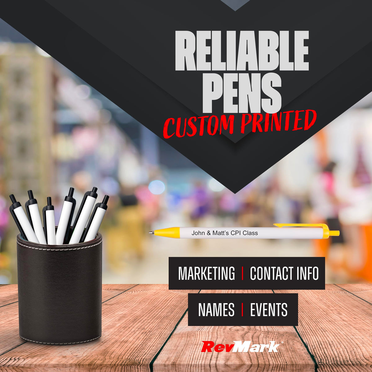 RevMark Personalized Ballpoint Pen, Custom Printed Name, Business or Event Information, Timeless