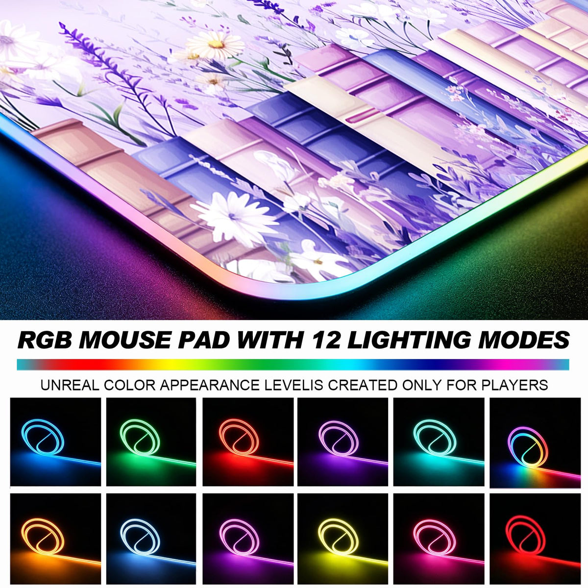 JIANG100 RGB Books Among Wildflowers Gaming Desk Mat & XL Mouse Pad, Purple