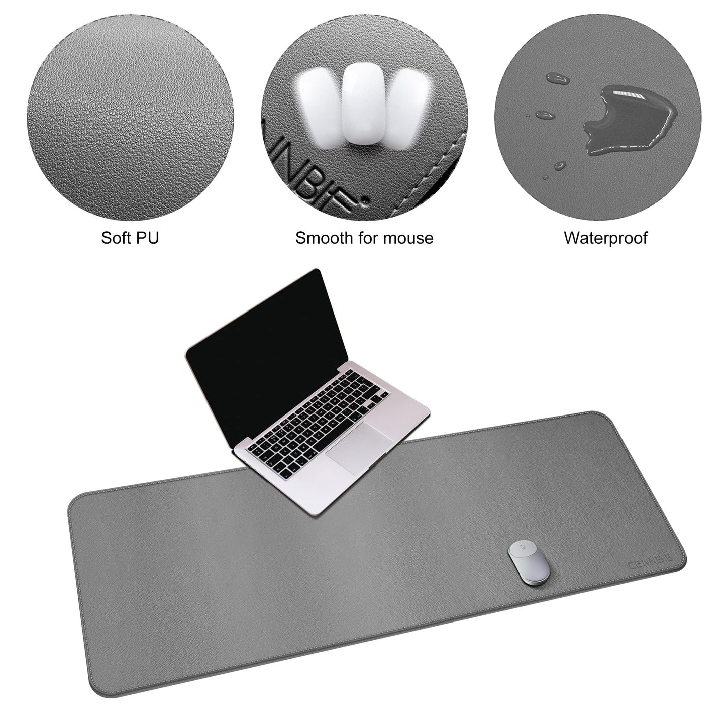 CENNBIE Leather Desk Mat, 55''x19.6'' Extra Large Desk Pad (Grey)