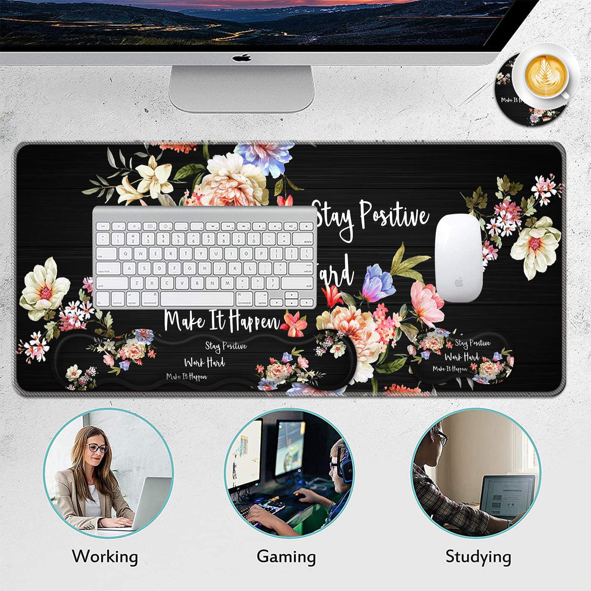 FGDRFGRW Mouse Pad Set,(31.5×11.8 in)Desk Pad + Keyboard Wrist Rest Support + Mouse Wrist Rest +