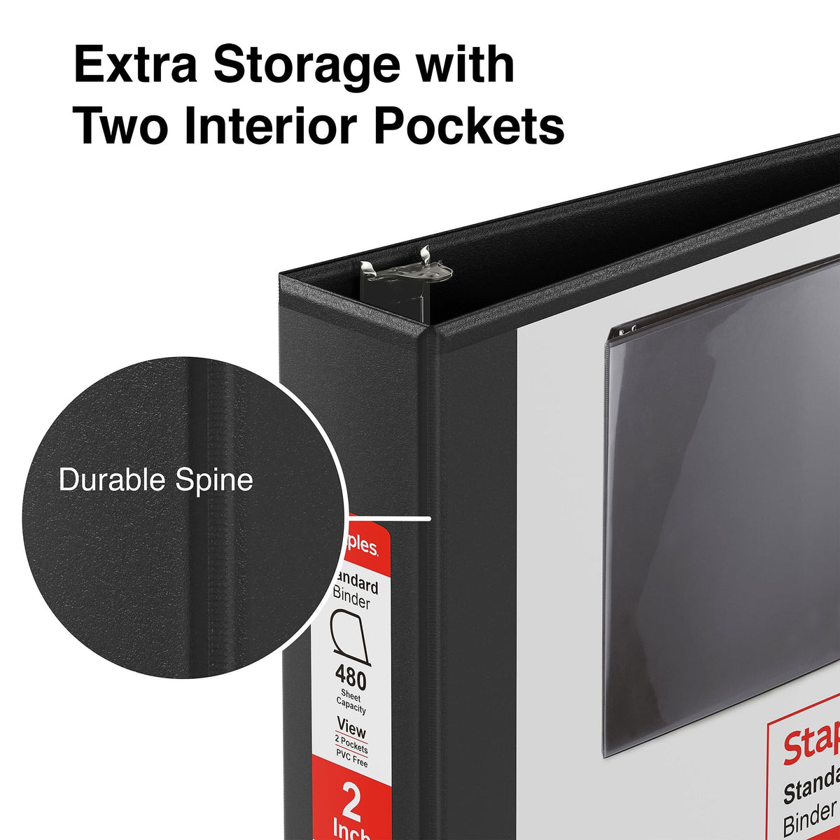 Staples 2" 3-Ring View Binder, D-Ring, Black, 4/Pack