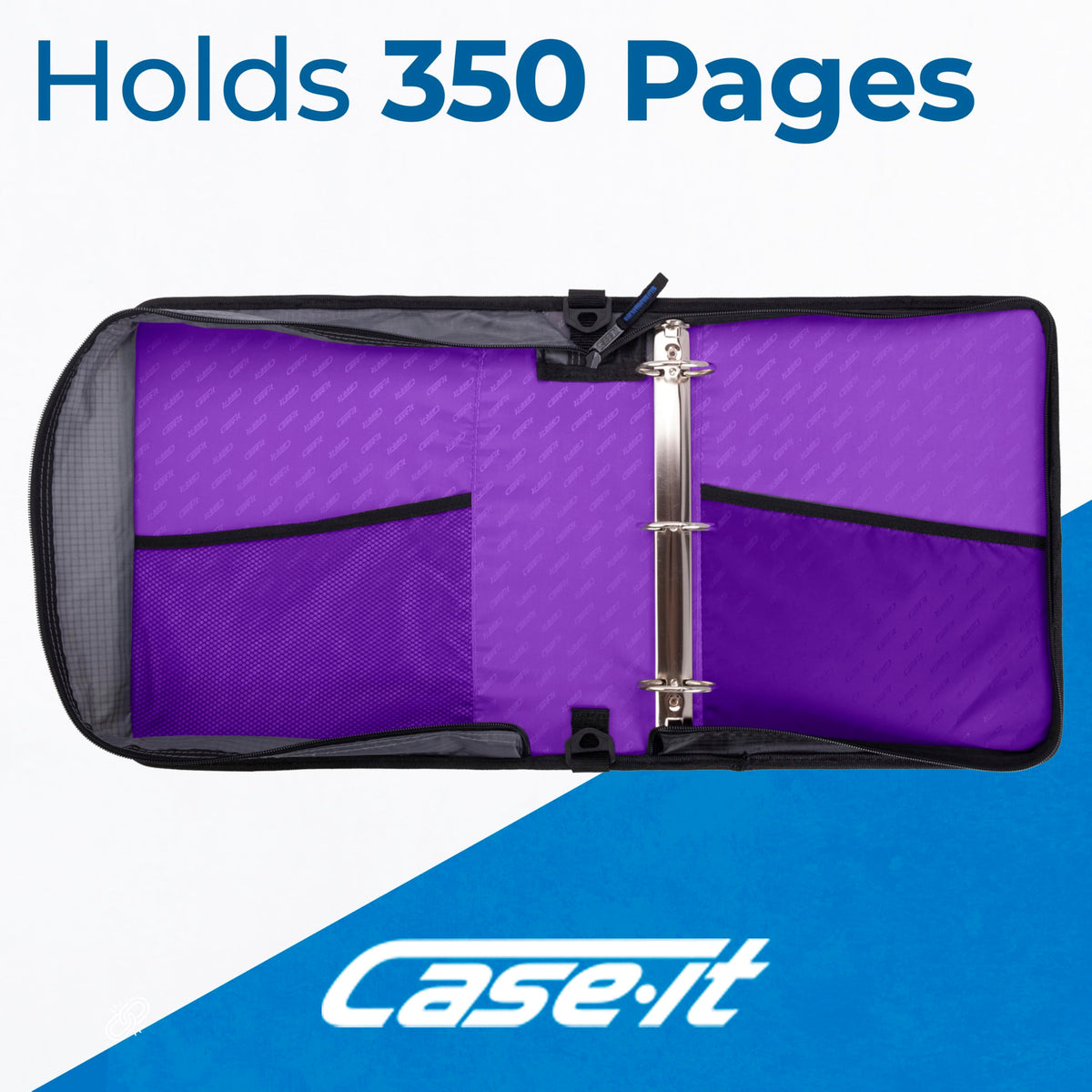 Case-it School Zipper Binder | 2" O-Rings | 400-Sheet | LT-007 Deep Purple