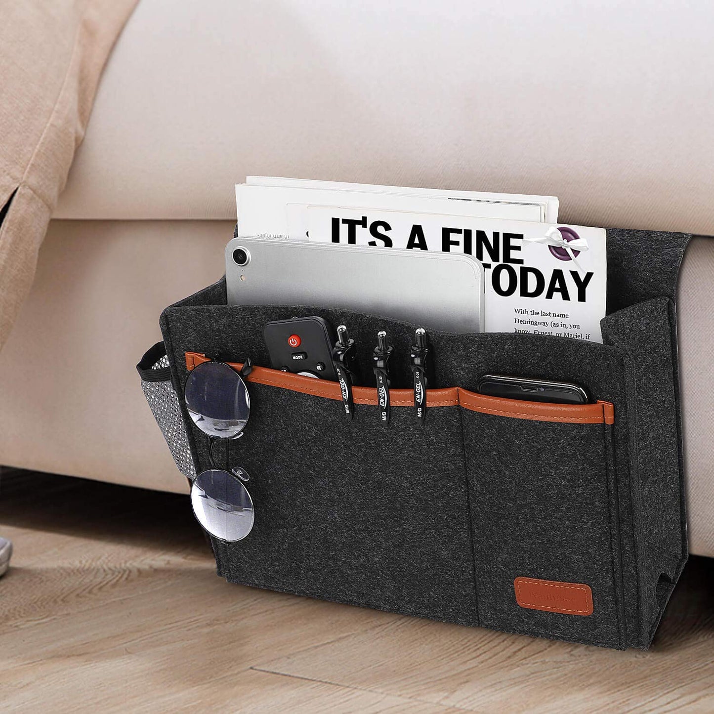 WantuSee Bedside Caddy, Bed Storage Organizer for Remote Controller, Books, Magzine, Laptop Holder