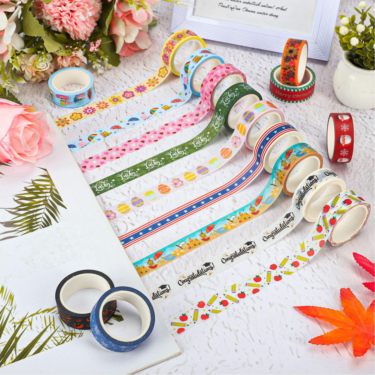 Whaline 24 Rolls Holiday Washi Tape Seasonal Masking Tape Set 4th of July American Festival Back to