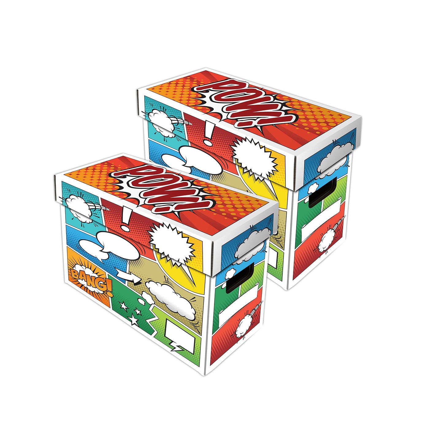 BCW Pow! Comic Book Storage Short Box - 2 Pack | Color Comic-Inspired Artwork | Holds 150–175