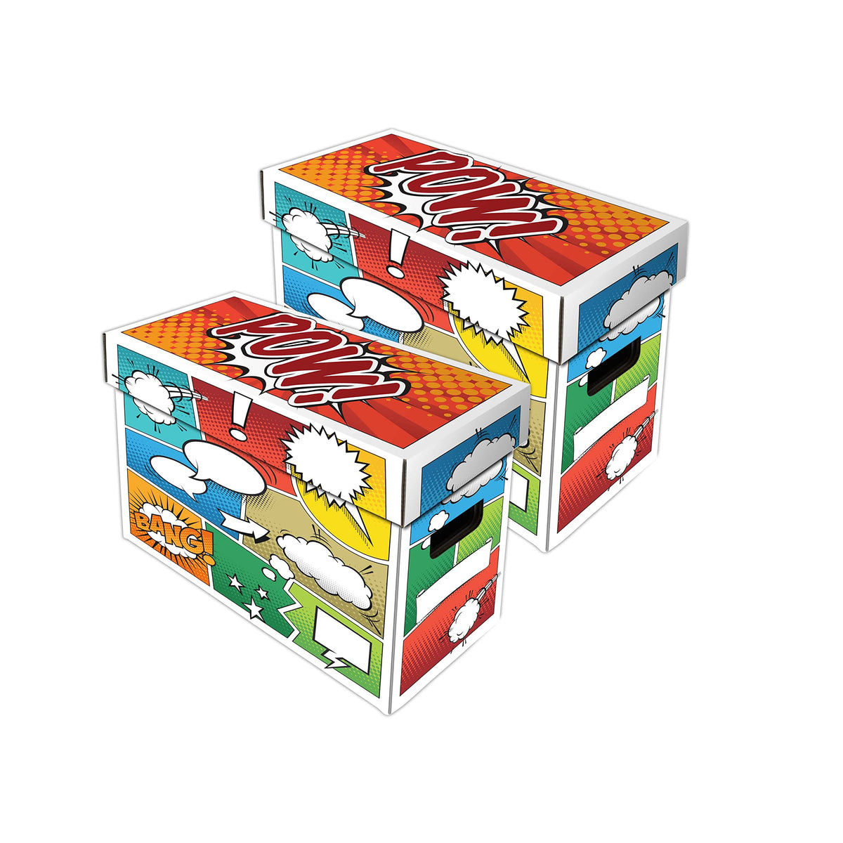BCW Pow! Comic Book Storage Short Box - 2 Pack | Color Comic-Inspired Artwork | Holds 150–175