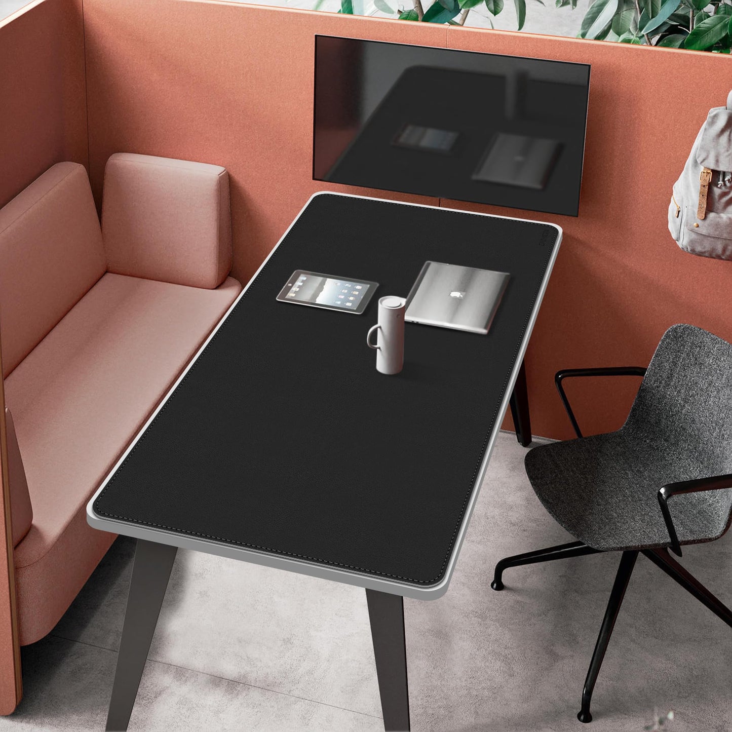 Chihein 55" x 28" 4XL PU Leather Desk Mat (Black/Gray), Huge Mouse Pad, Double-Sided Use Desk