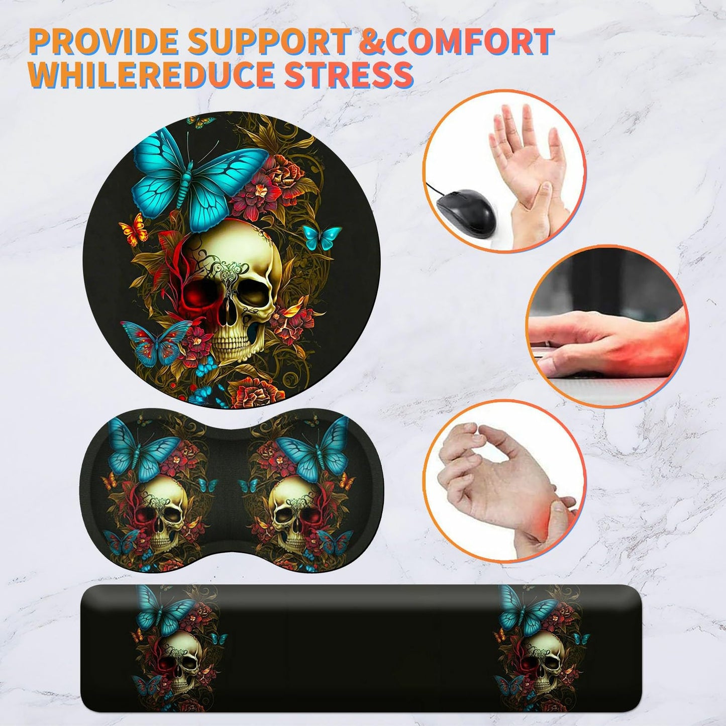 Mouse Pad with Wrist Rest + Keyboard Wrist Rest + Gaming Mouse Pad + Coasters Ergonomic Memory Foam