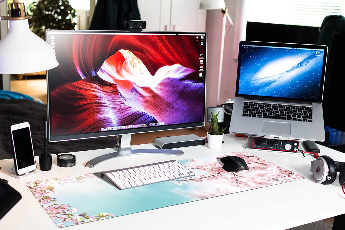 Extended Large Gaming Mouse Pad Dreamy Romantic Pink Sakura Butterflies XXL Size Keyboard Mouse Mat
