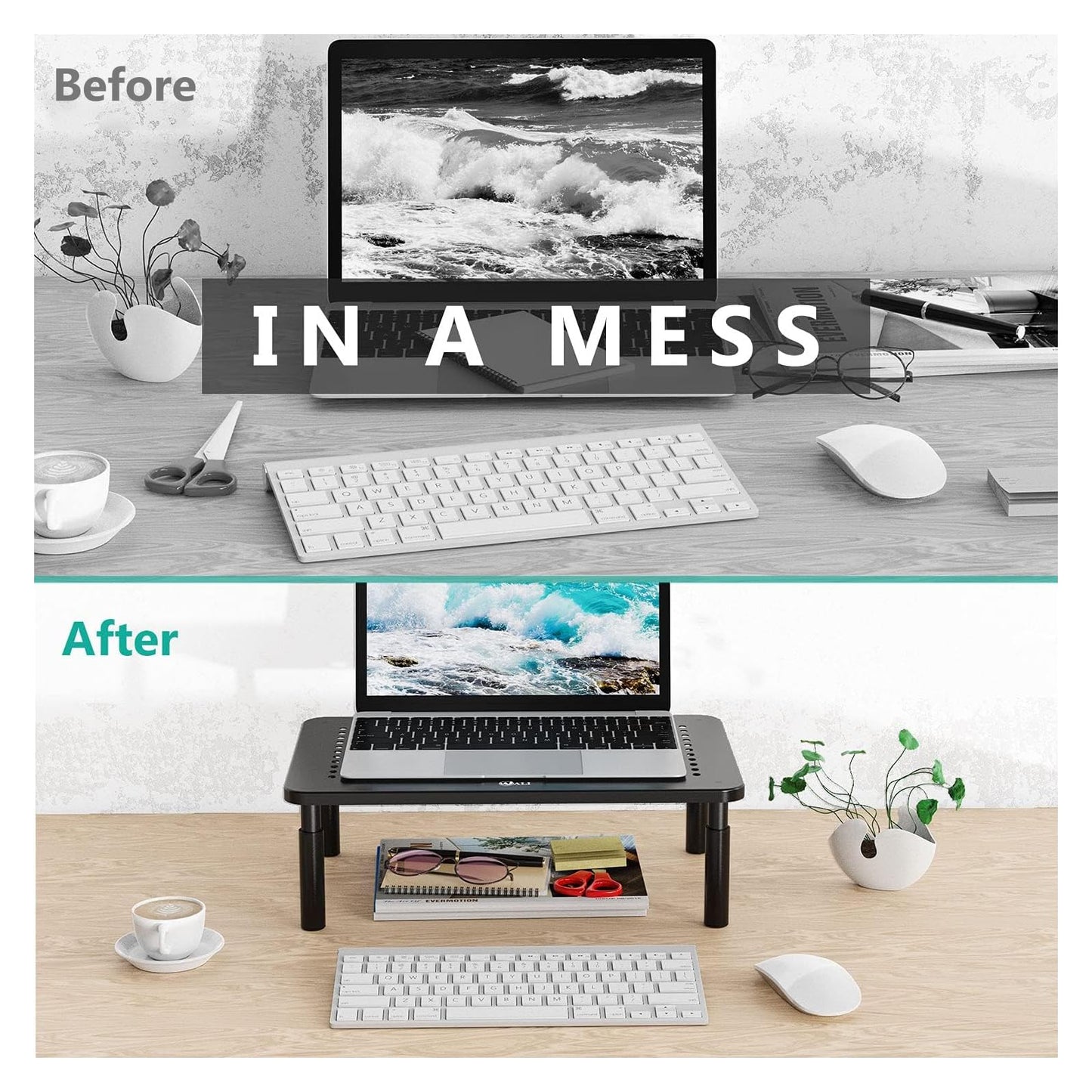 WALI Dual Monitor Stand for Desk, Adjustable Laptop Riser, up to 44 lbs