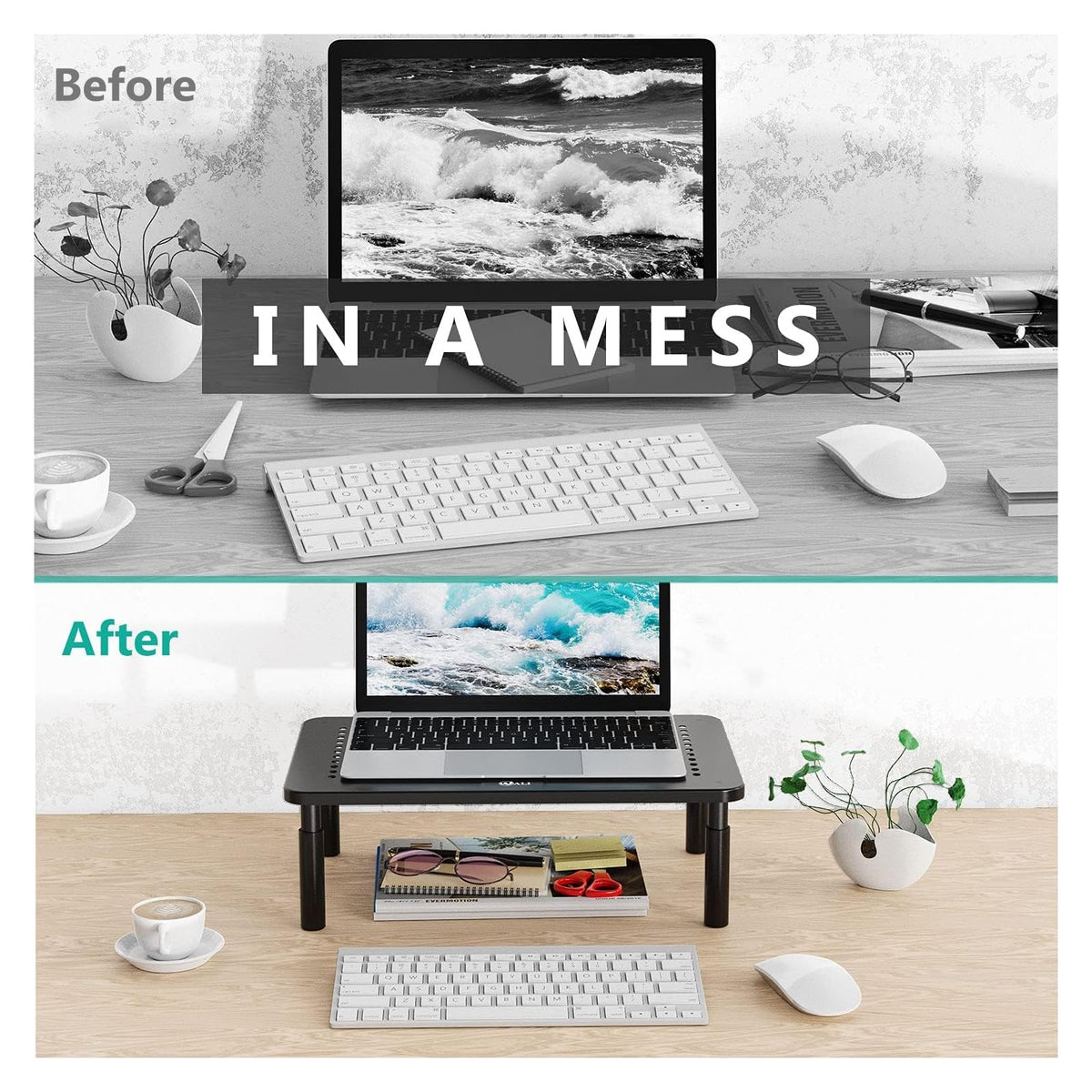 WALI Dual Monitor Stand for Desk, Adjustable Laptop Riser, up to 44 lbs