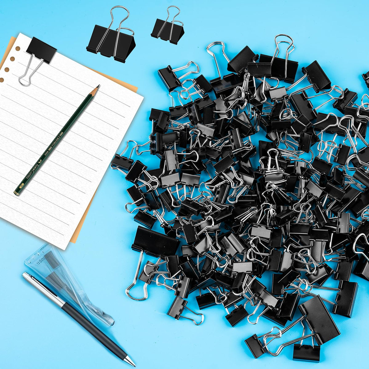 200 Count Binder Clips Assorted Sizes, 4 Sizes Large, Medium, Small, Mini, Metal Paper Clamps, Bulk