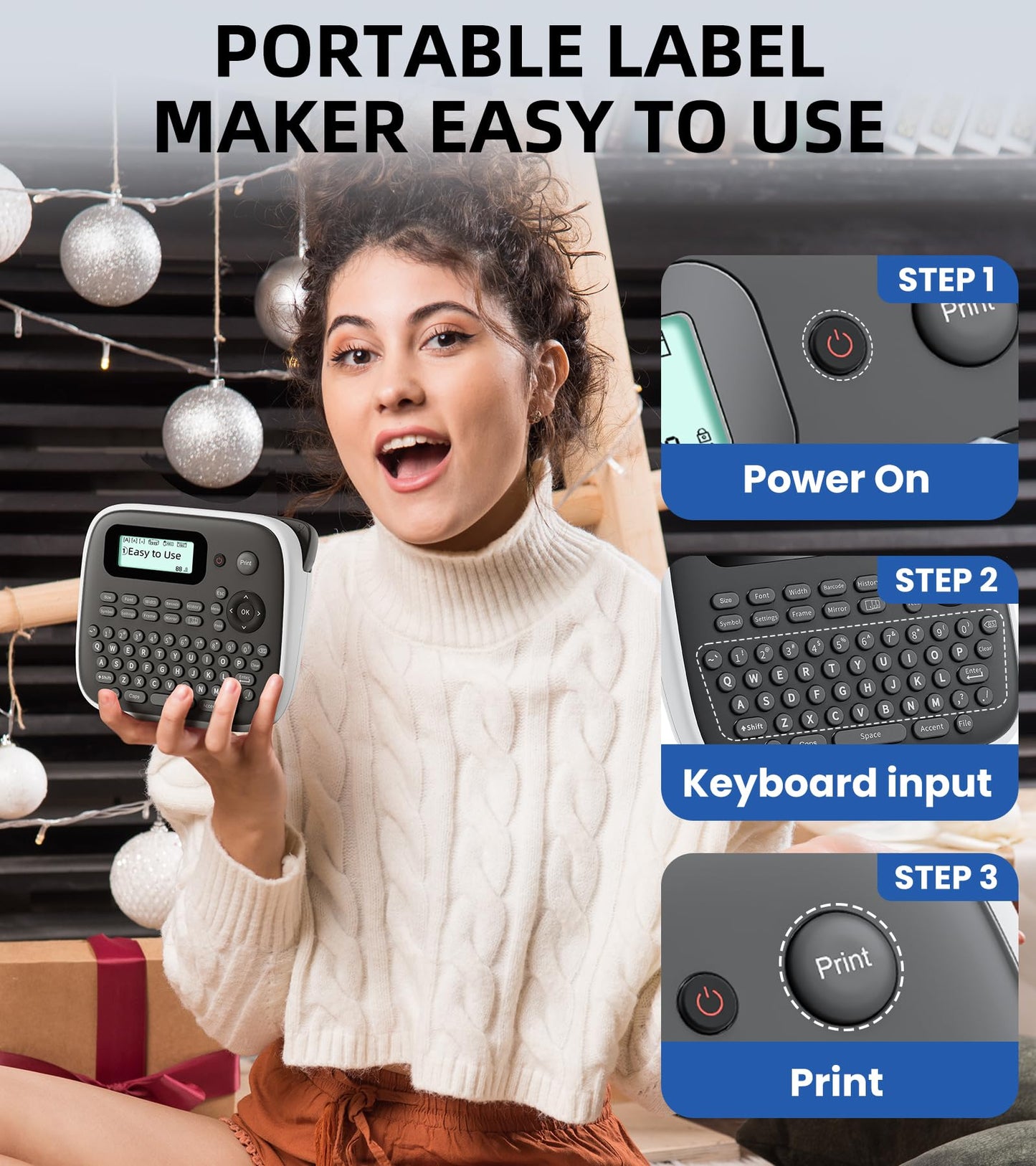 EazeID D210S Label Maker Machine with Tape-12mm Portable Labeler School