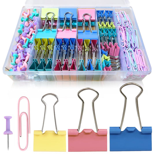 Paper Clips and Binder Clips Assorted Sizes, 240 PCS Colored Office Clips Set Large Medium Small