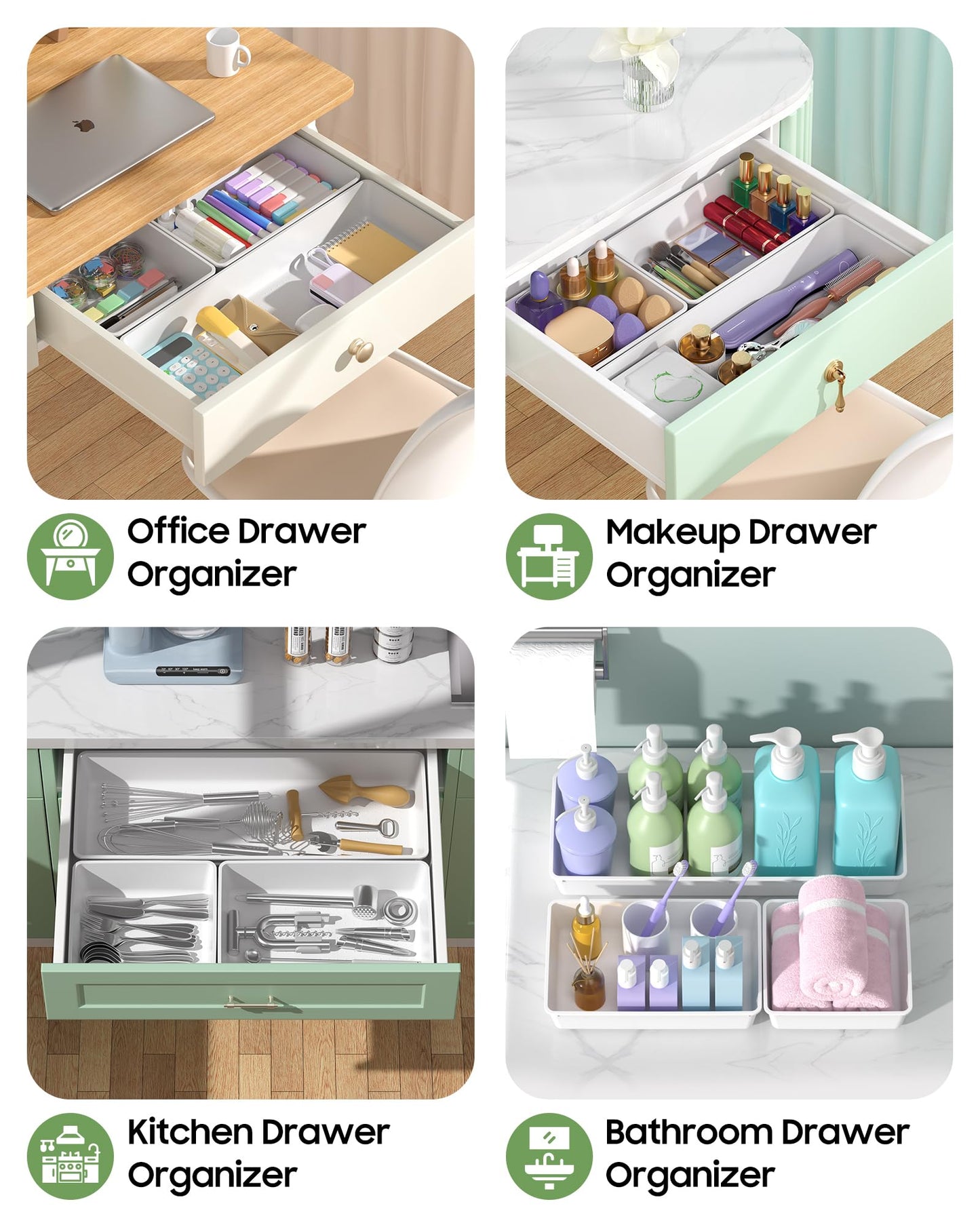 MLIKLU 10 Pack Large Size Plastic Drawer Organizers Set, 3 Sizes Desk Drawer Organizer Trays