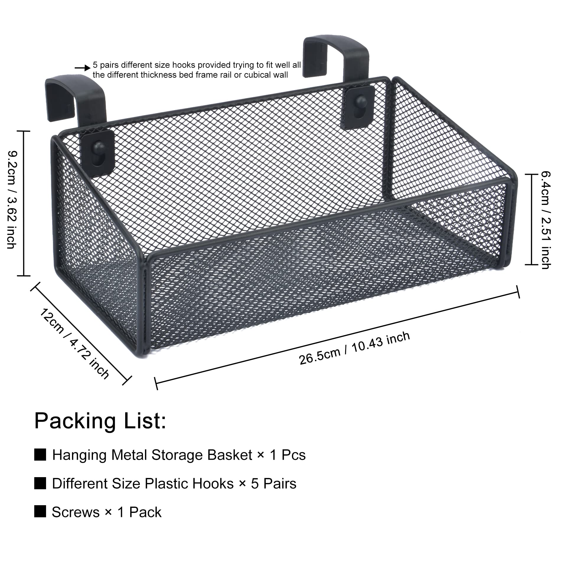 MATIMASU Bedside Caddy Hanging Storage Basket Beside Shelf Metal Organizer for Collage Dorm Bunk